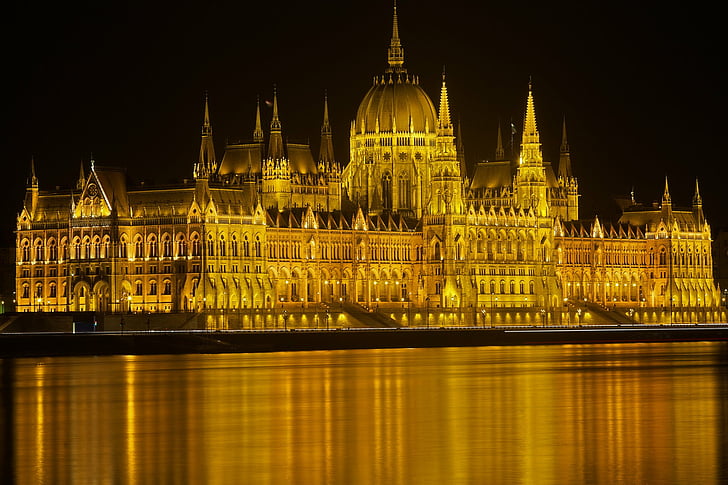 Monuments, Hungarian Parliament Building, Architecture, Budapest, Hungary, Light, Monument, Night, HD wallpaper
