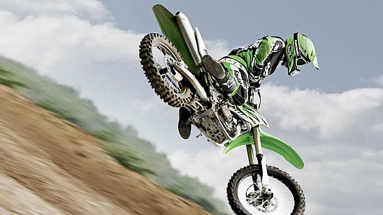 green, kawasaki, motocross, motorbikes, vehicles, HD wallpaper HD wallpaper