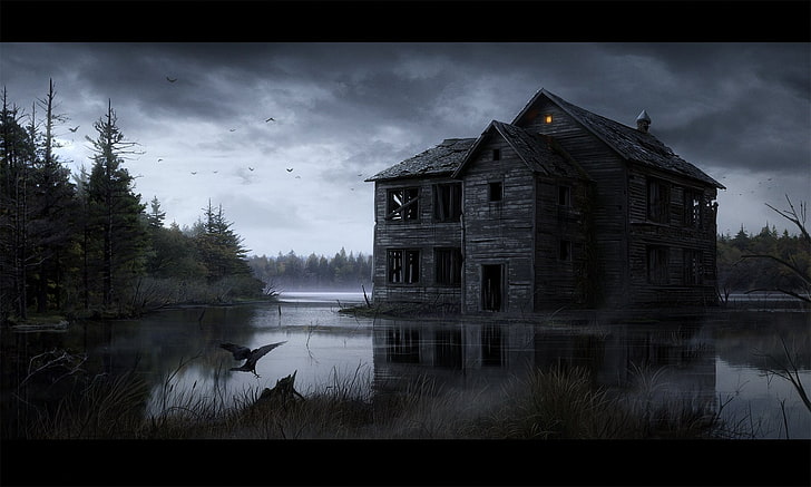 Тъмно, обитавано от духове, зловещо, Хелоуин, къща с духове, ужас, страшно, призрачно, HD тапет