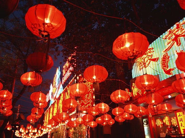 Streets, China, Chinese lanterns, HD wallpaper