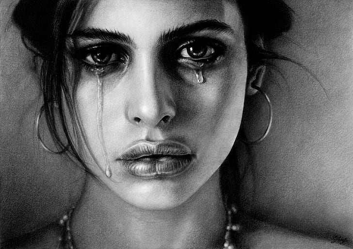 Artistic, Painting, Crying, Face, Girl, Sad, Woman, HD wallpaper