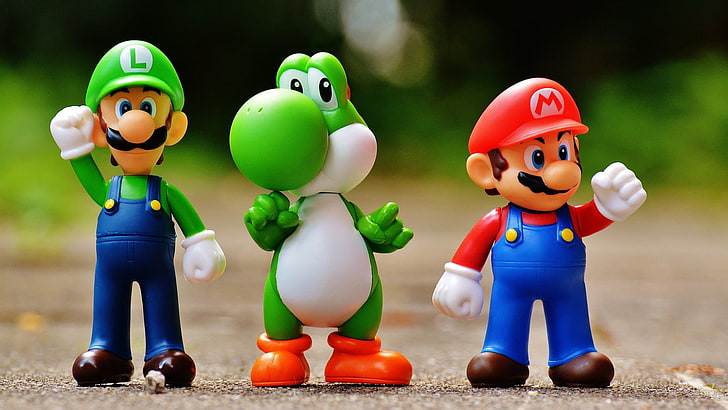 Super Luigi, Yoshi, Mario figures, HD wallpaper