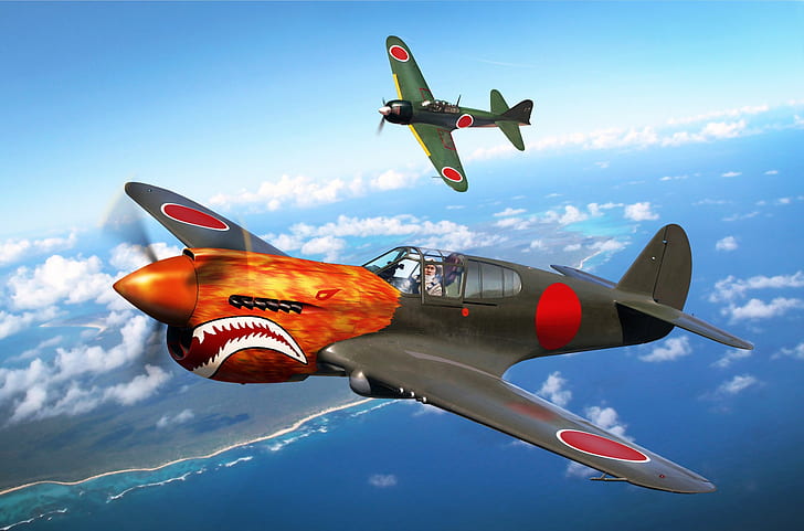 Mitsubishi, Curtiss, The second World war, Zero, P-40 Warhawk, Trophy, The Navy of Imperial Japan, piston fighter monoplane, A6M Reisen, HD wallpaper