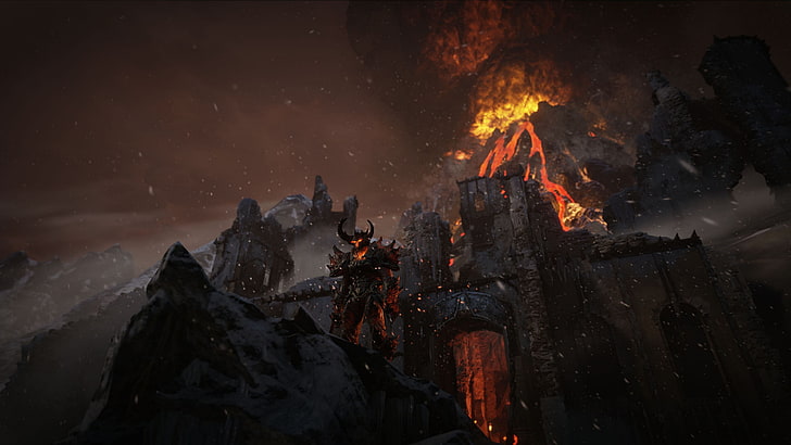 volcano, artwork, fantasy art, hero, snow, Unreal Engine 4, HD wallpaper