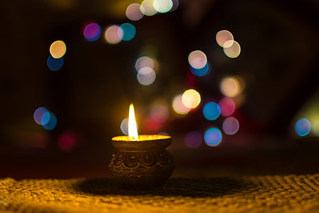 Diwali, lampada, sfocato, candele, luci, Sfondo HD HD wallpaper