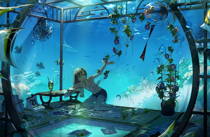 Karakter Asli, Bawah Air, Gadis Anime, karakter asli, bawah air, gadis anime, Wallpaper HD