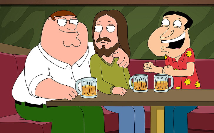 Семейный парень, Питер Гриффин, Гленн Трясина, пиво, Иисус Христос, HD обои
