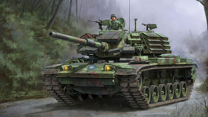 دبابة متوسطة ، خيار لتايوان ، مثبتة على جسم M60 ، CM-11 ، مع برج M48H معدل ، ROC ، Brave Tiger ، M48H، خلفية HD