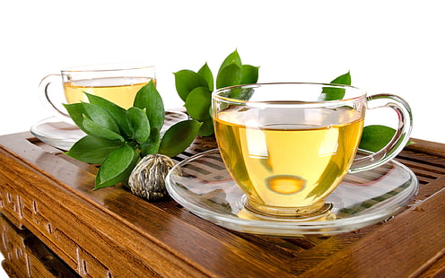 tasse à thé en verre clair, tasses, thé, boisson, herbe, Fond d'écran HD HD wallpaper