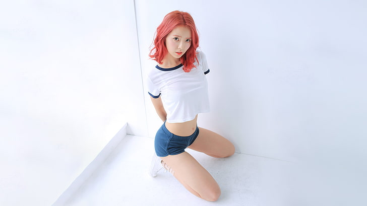 дамска бяла кроп тениска, K-pop, Stellar (스텔라), Hyoeun, жени, азиатски, HD тапет