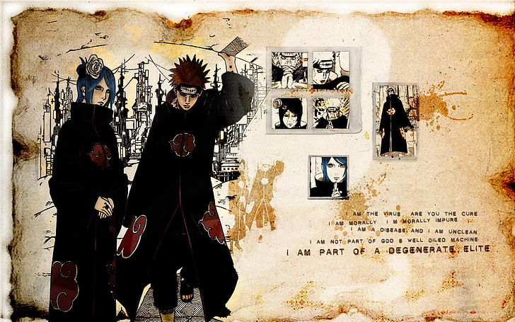 Poster Naruto, Naruto Shippuuden, Pein, Akatsuki, anime, Konan, kutipan, gadis anime, anak laki-laki anime, Wallpaper HD