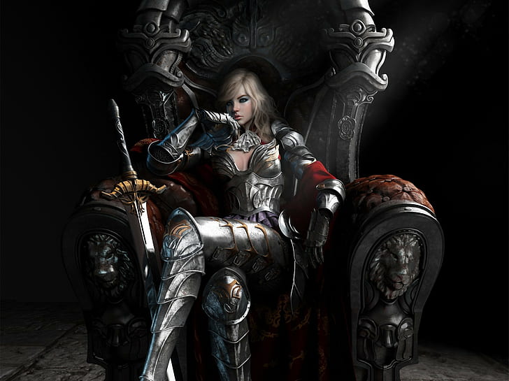 blonde haired woman with armours and sword game character wallpaper, fantasy art, HD wallpaper