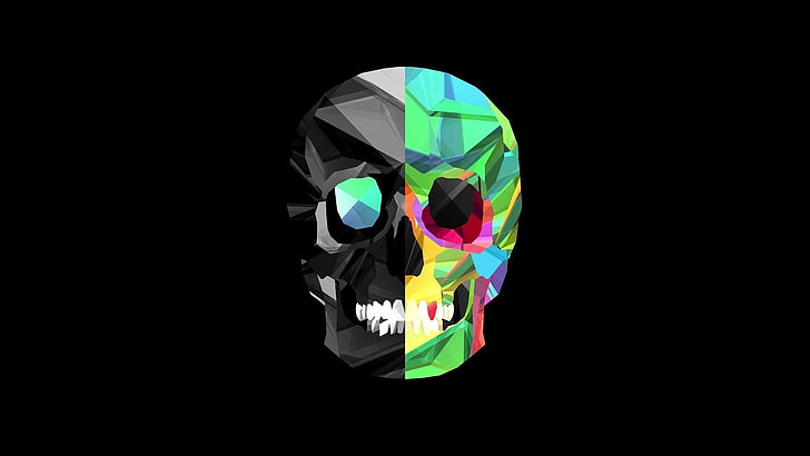 fire, Low Poly, Magic, Mexican Skull, Red Eyes, skull, HD wallpaper