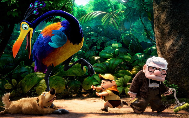 Movie, Up, Carl Fredricksen, Dug (Up), Kevin (Up), Russell (Up), HD тапет