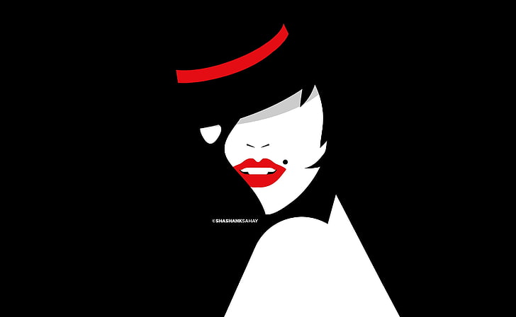 Dama, ilustracja kobiety, Aero, Vector Art, Lady, redlips, blackhat, Tapety HD