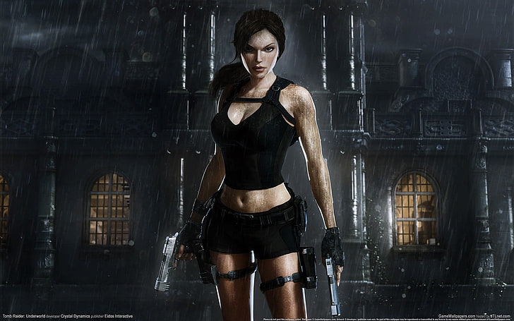 женщина, держащая пистолет цифровой Wallpape, Tomb Raider, Лара Крофт, видеоигры, Tomb Raider: Underworld, HD обои
