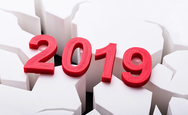 2019 (Year), numbers, red, white, HD wallpaper