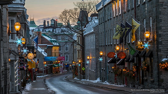 Rue St. Louis a Natale, Quebec City, Quebec, giorni festivi, Sfondo HD HD wallpaper