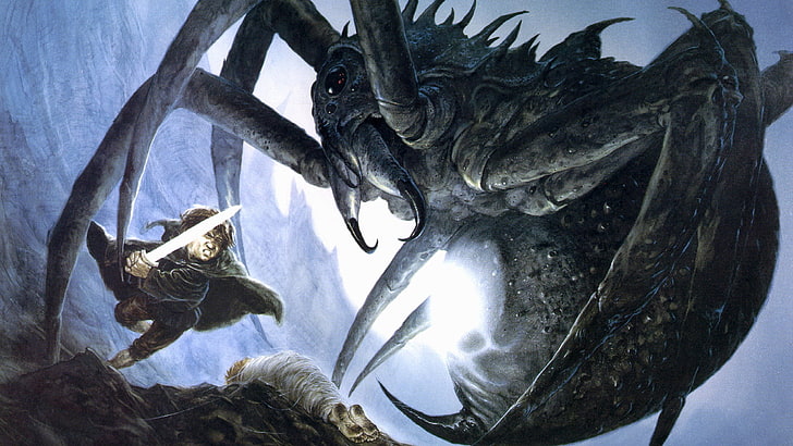 schwarze Riesenspinnentapete, J. R. R. Tolkien, Der Herr der Ringe, Shelob, Samwise Gamgee, Fantasiekunst, HD-Hintergrundbild