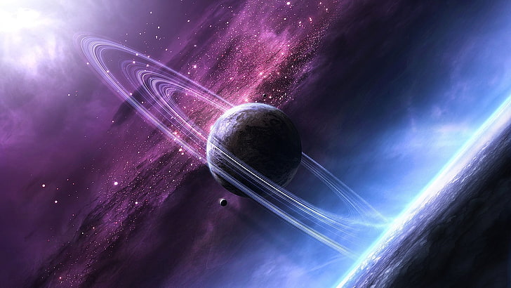 illustrazione di pianeta Saturno multicolore, spazio, stelle, luce, luci, pianeta, Sfondo HD