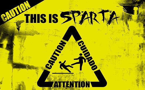 caution, warning signs, Sparta, HD wallpaper HD wallpaper