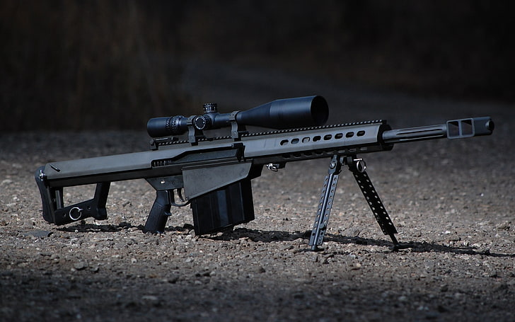 abu-abu dan hitam senapan Cheytac, senjata, senapan sniper, berat, Barrett M82, Wallpaper HD