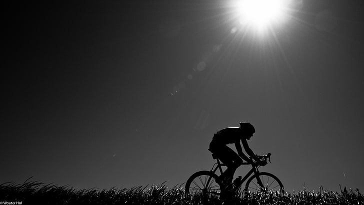 sagoma di ciclista, natura, umore, la sera, atleta, ciclista, bici da strada, Sfondo HD