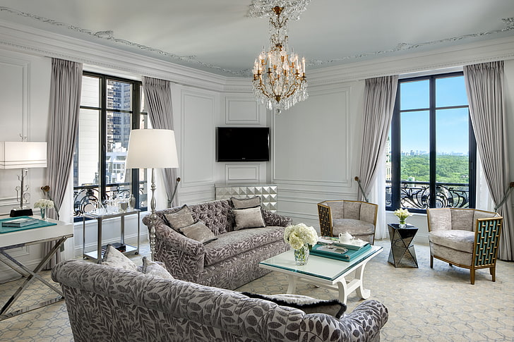 sofá de camurça cinza, design, estilo, interior, megapolis, sala de estar, apartamento da cidade, interier, Monroe, suíte Tiffany, HD papel de parede