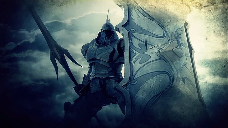 рицар с илюстрация на копие и щит, Demon's Souls, видео игри, щит, броня, герои от видеоигри, HD тапет