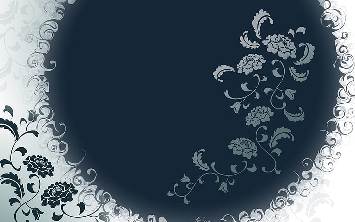 weiße und schwarze Blumentapete, Muster, chinesisches klassisches, HD-Hintergrundbild