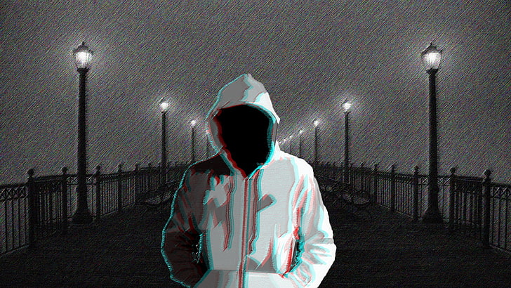 orang yang memakai ilustrasi hoodie, 3D, gelap, malam, hitam, hujan, horor, Wallpaper HD
