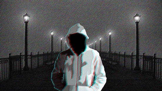 person wearing hoodie illustration, 3D, dark, night, black, rain, horror, HD wallpaper HD wallpaper