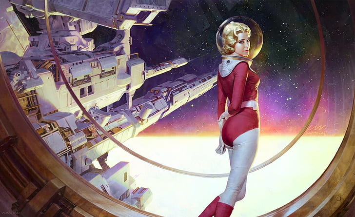 fiksi ilmiah, astronot, fiksi ilmiah retro, karya seni, Wallpaper HD