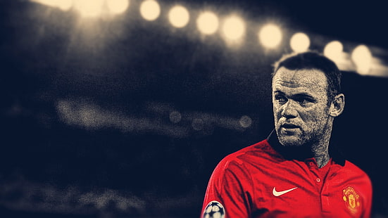 pria berbaju merah, HDR, Manchester United, sepak bola, Wayne Rooney, olahraga, Wallpaper HD HD wallpaper