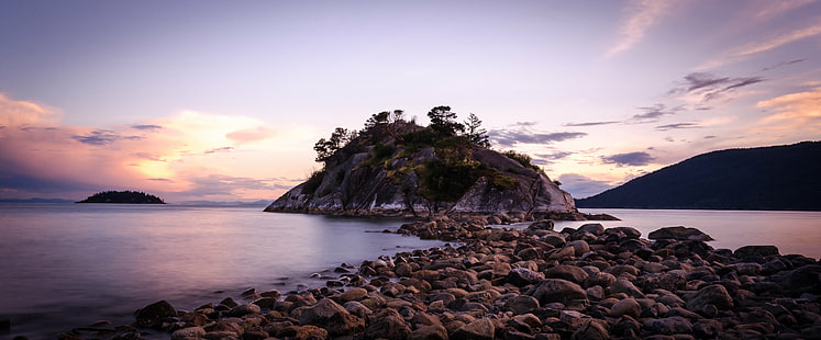 island surrounded by body of water during daytime, whytecliff park, whytecliff park, Whytecliff Park, Sunset  island, body of water, daytime, West Vancouver, Whyte, Islet, North Shore, Howe Sound, Marine Park, Hiking, Diving, Bachelor, Bay, Beach, Bowen Island, Sunset, Tourism, Rocky, Tidal, Ocean, Scenic, Shoreline, Beachcomber, Nikon, Long Exposure, D7000, DSLR, Wide Angle, Outdoors, Water, Waterfront, Island, Skyscape, Landscape, Canada, Nature, Sea, Seascape, Serene, British Columbia, coastline, mountain, scenics, rock - Object, sky, summer, vacations, travel, HD wallpaper HD wallpaper