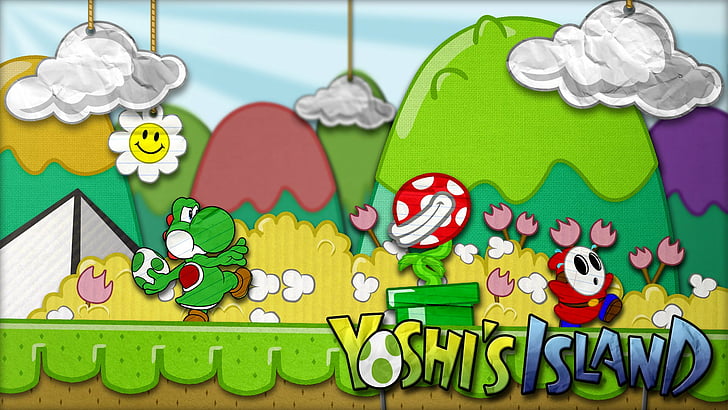 Mario, Super Mario World 2: Yoshi's Island, Piranha Plant, Shy Guy, Yoshi, HD wallpaper