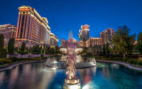 Caesars Palace, Las Vegas, estátua sem cabeça branca, EUA, Las Vegas, céu, fonte, Caesars Palace, Casino, HD papel de parede HD wallpaper