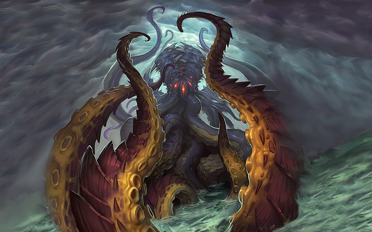 ilustrasi gurita monster, bisikan para dewa tua, Hearthstone, N'Zoth, Wallpaper HD