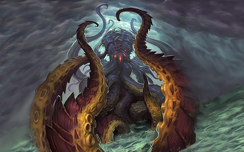 иллюстрация осьминога монстра, шепот старых богов, Hearthstone, N'Zoth, HD обои HD wallpaper