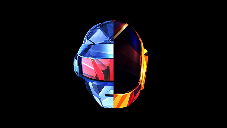 roter und blauer Helmcharakter, Daft Punk, Punk, EDM, schwarzer Hintergrund, Justin Maller, Facetten, digitale Kunst, Musik, HD-Hintergrundbild