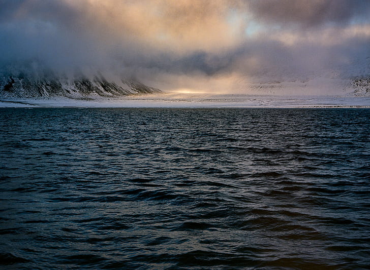 zbiornik wodny w pobliżu lodu w ciągu dnia, svalbard, svalbard, Remote, Svalbard, zbiornik wodny, lód, dzień, norwegia, film, przyroda, woda, krajobraz, zachód słońca, morze, Tapety HD