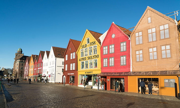 建築、アトラクション、ベルゲン、建物、都市、カラフル、デザイン、ヨーロッパ、有名なランドマーク、風景、ノルウェー、スカンジナビア、観光、旅行、 HDデスクトップの壁紙