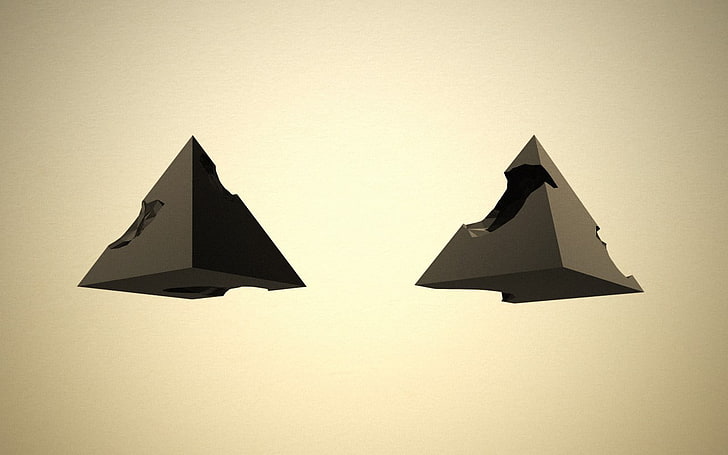 Fondo de pantalla digital de dos pirámides grises, pirámide, fondo simple, 3D, minimalismo, arte digital, Fondo de pantalla HD