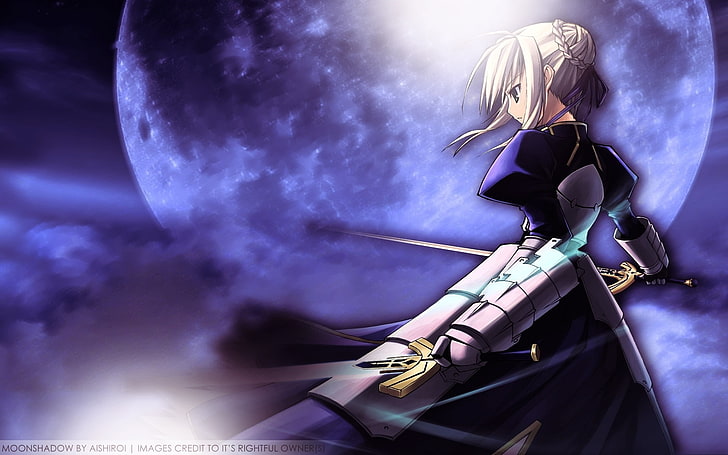 fate stay night saber sky sword moon-2013 Anime HD.., beige haired female anime character, HD wallpaper