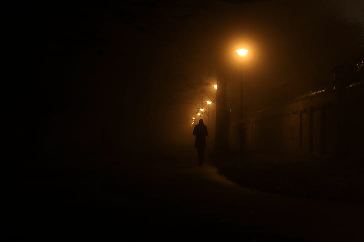silhouette, lantern, man, night, loneliness, lonely, HD wallpaper