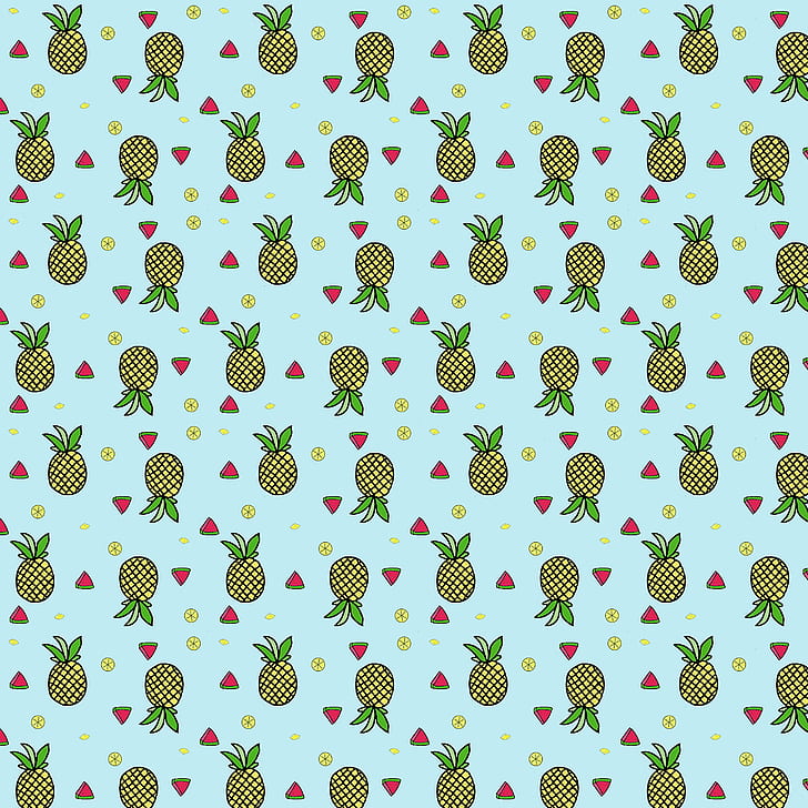 pattern, fruit, tropical, pineapple, watermelon, lime, HD wallpaper