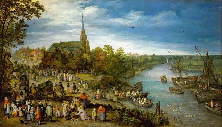 landscape, picture, Jan Brueghel the elder, The Village Fair, HD wallpaper