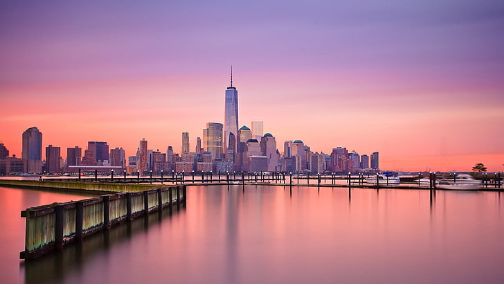 New York City, reflection, One World Trade Center, city, Manhattan, HD wallpaper