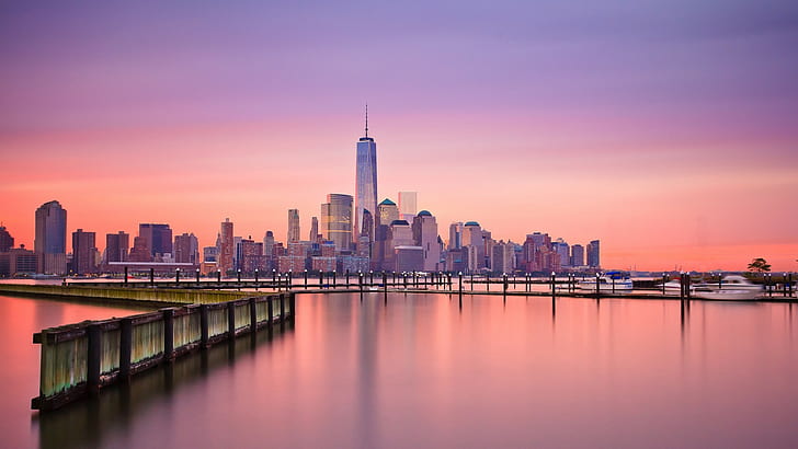 One World Trade Center, réflexion, New York City, Fond d'écran HD