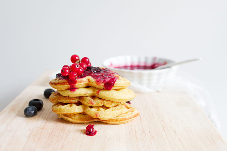 waffles, cherry jam, blackberry, Food, HD wallpaper
